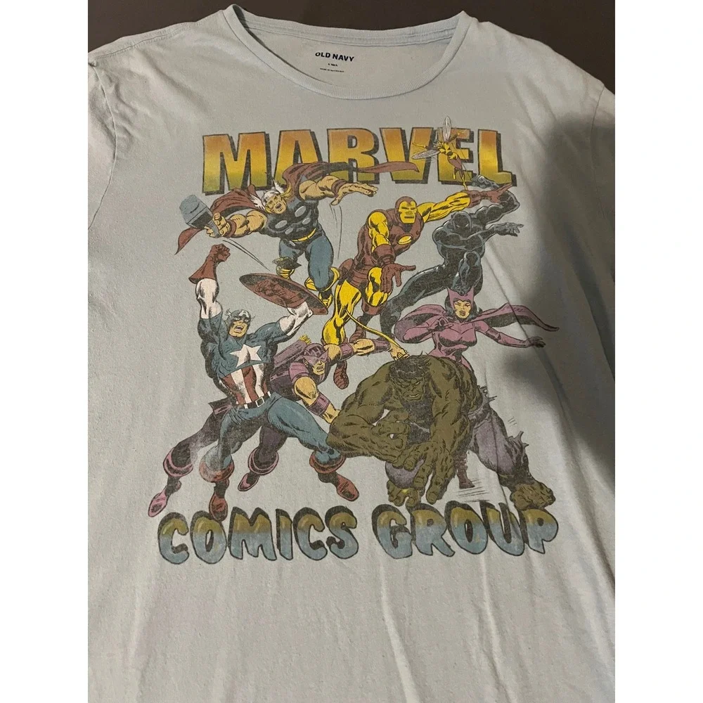 Old Navy Marvel Comics Group Graphic Tee Mens LT Large‎ Tall Blue Avengers Shirt